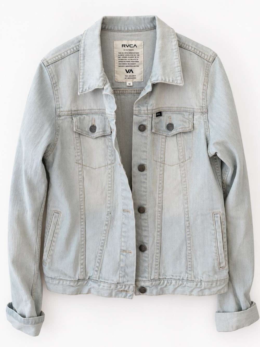 RVCA Light Wash Faded Denim Trucker Jacket Women’s M Surf Skate Coastal
